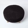 Black Large Round Cotton Knitted Footstool on Legs