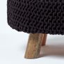 Black Large Round Cotton Knitted Footstool on Legs