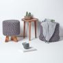 Sea Grey Tall Cotton Knitted Footstool on Legs