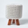 Natural Tall Cotton Knitted Footstool on Legs