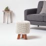 Natural Tall Cotton Knitted Footstool on Legs