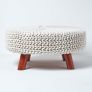 Natural Large Round Cotton Knitted Footstool on Legs