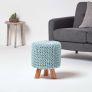 Pastel Blue Tall Cotton Knitted Footstool on Legs