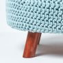 Pastel Blue Large Round Cotton Knitted Footstool on Legs