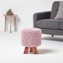 Pastel Pink Tall Cotton Knitted Footstool on Legs