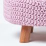 Pastel Pink Large Round Cotton Knitted Footstool on Legs