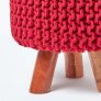 Red Tall Cotton Knitted Footstool on Legs