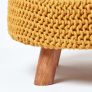 Mustard Large Round Cotton Knitted Footstool on Legs