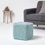 Duck Egg Blue Cube Cotton Knitted Pouffe Footstool