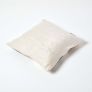 Beige and Cream Real Leather & Goat Hair Small Check Cushion with Feather Filling