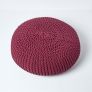 Plum Large Round Cotton Knitted Pouffe Footstool