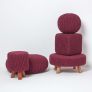 Plum Large Round Cotton Knitted Pouffe Footstool