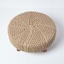 Linen Large Round Cotton Knitted Footstool on Legs