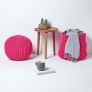 Hot Pink Round Cotton Knitted Pouffe Footstool