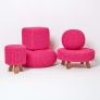 Hot Pink Large Round Cotton Knitted Pouffe Footstool