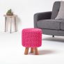 Hot Pink Tall Cotton Knitted Footstool on Legs