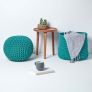 Teal Green Round Cotton Knitted Pouffe Footstool