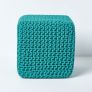 Teal Green Cube Cotton Knitted Pouffe Footstool