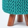 Teal Green Tall Cotton Knitted Footstool on Legs