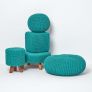 Teal Green Tall Cotton Knitted Footstool on Legs