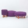 Purple Large Round Cotton Knitted Footstool on Legs