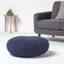 Navy Blue Large Round Cotton Knitted Pouffe Footstool