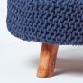 Navy Blue Large Round Cotton Knitted Footstool on Legs