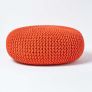 Burnt Orange Large Round Cotton Knitted Pouffe Footstool