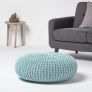 Pastel Blue Large Round Cotton Knitted Pouffe Footstool