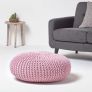 Pastel Pink Large Round Cotton Knitted Pouffe Footstool