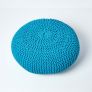 Teal Blue Large Round Cotton Knitted Pouffe Footstool