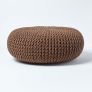Chocolate Brown Large Round Cotton Knitted Pouffe Footstool