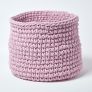Pastel Pink Cotton Knitted Round Storage Basket