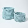 Pastel Blue Cotton Knitted Round Storage Basket