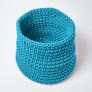 Teal Blue Cotton Knitted Round Storage Basket 