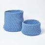 Blue Cotton Knitted Round Storage Basket