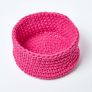 Hot Pink Cotton Knitted Round Storage Basket