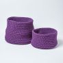 Deep Purple Cotton Knitted Round Storage Basket