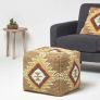 Jaipur Brown and Orange Kilim Footstool Handwoven Beanbag Pouffe 43 x 43 cm