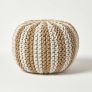 Off White and Linen Knitted Pouffe Striped Footstool 35 x 40 cm