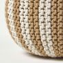 Off White and Linen Knitted Pouffe Striped Footstool 35 x 40 cm