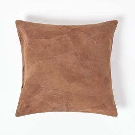 Tan Brown Real Leather Suede Cushion with Feather Filling