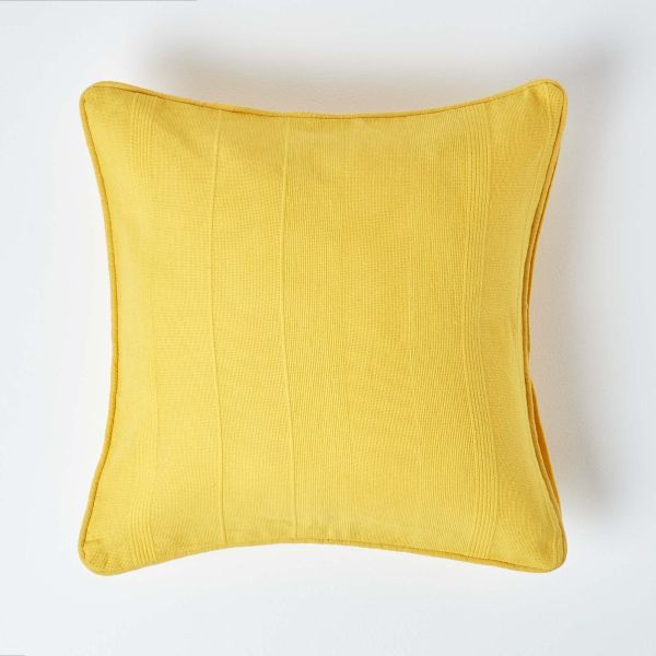 Cotton Rajput Ribbed Yellow Cushion Cover