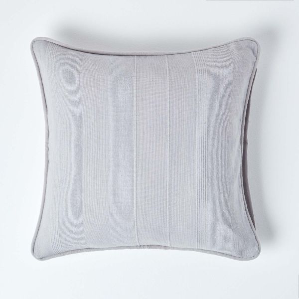 Cotton Rajput Ribbed Silver Grey Cushion Cover