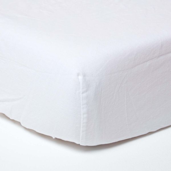 White European Size Linen Fitted Sheet