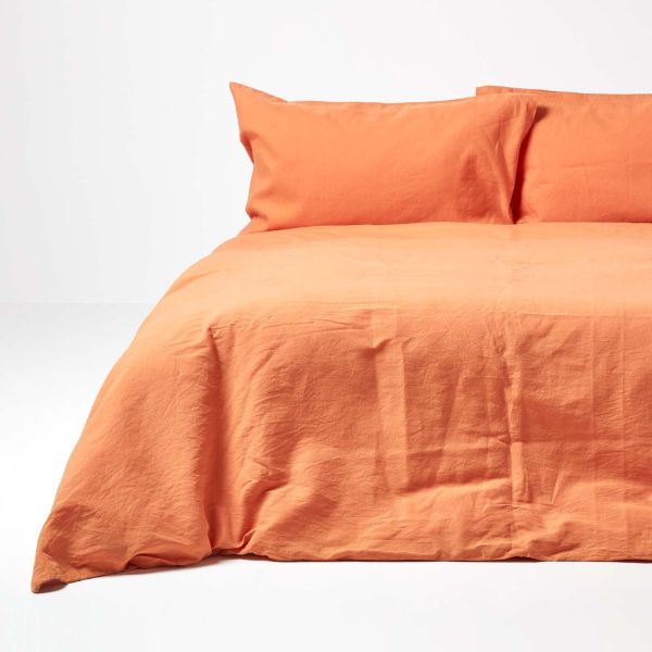 Burnt Orange Linen Duvet Cover Set, Double