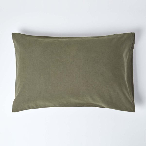 Khaki Green Linen Housewife Pillowcase, Standard