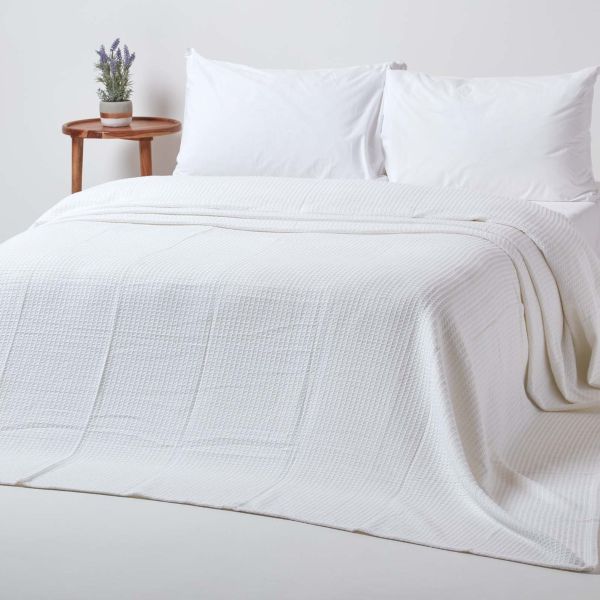Organic Cotton Waffle Blanket/ Throw White, 178 x 228 cm