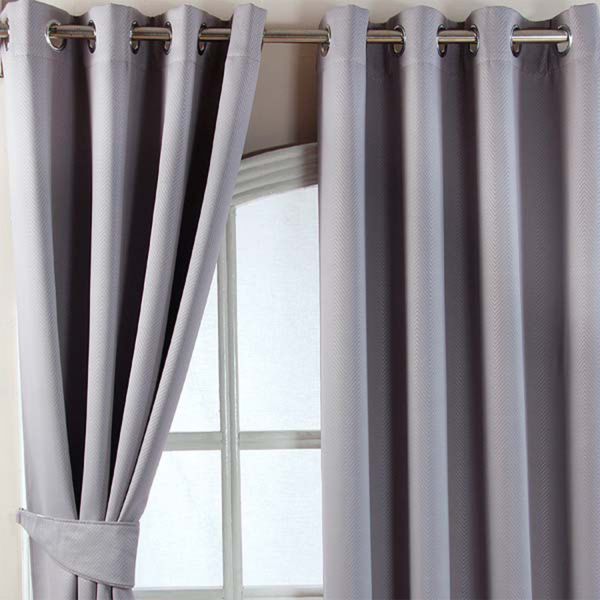 Grey Herringbone Chevron Blackout Curtains Pair Eyelet Style, 46x54"