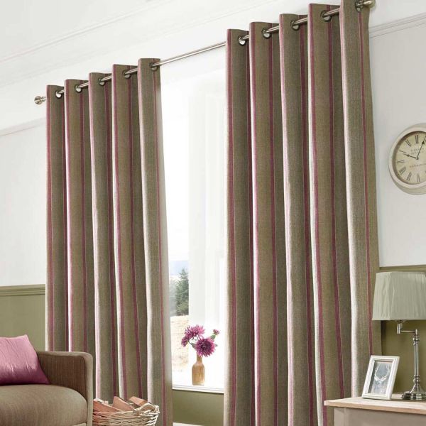 Ashley Wilde Mulberry 'Downton' Modern Striped Curtains Fully Lined Eyelet Style